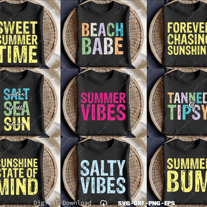 Beach Babe, Salty Vibes, Summer Bum, Summer Vibes, Sweet Summer Time SVG Bundle File