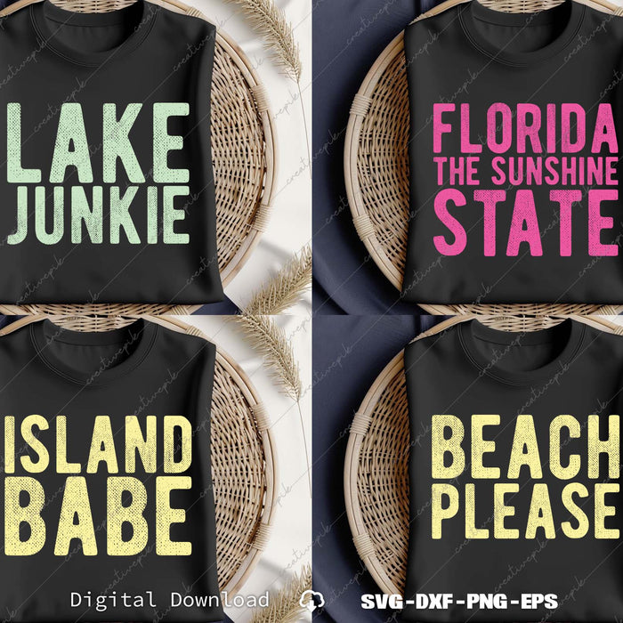 Beach Please, Florida The Sunshine State, Island Babe, Lake Junkie SVG Bundle Files