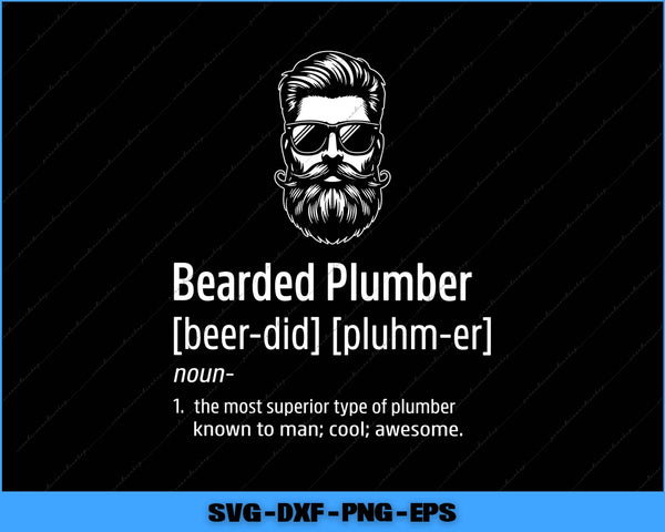 Bearded plumber illustration with definition text on a black background