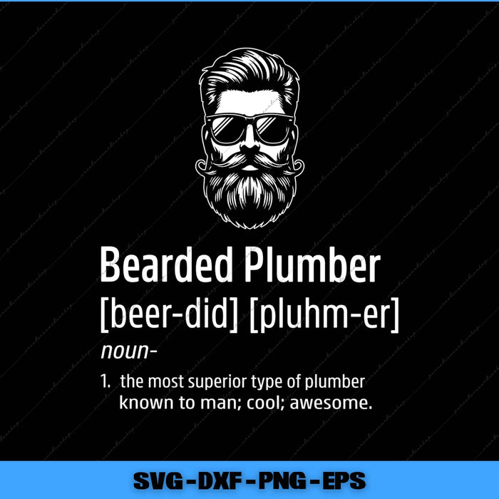 Bearded plumber illustration with definition text on a black background