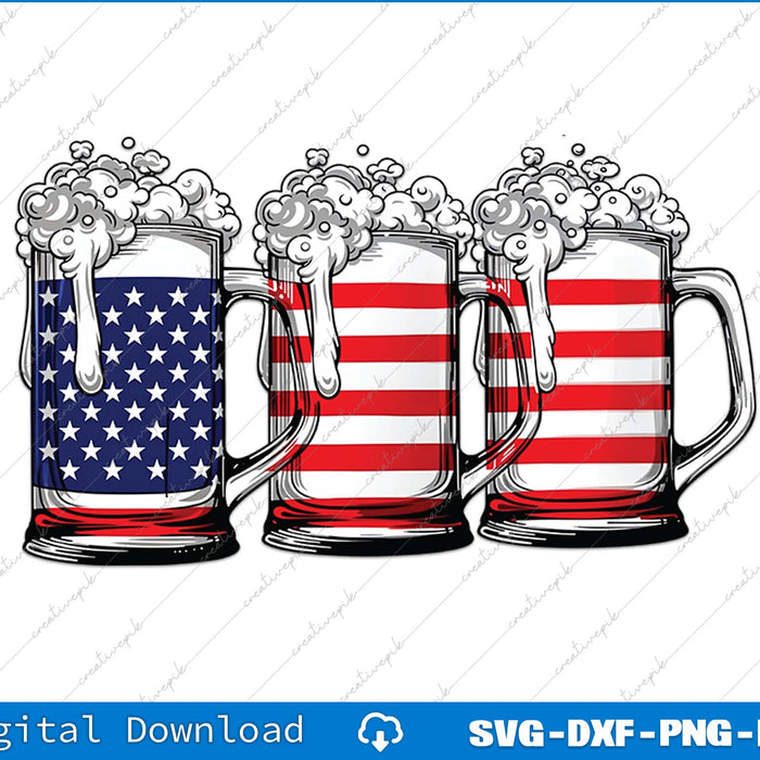 Beer American Flag 4th of July Merica Drinking SVG PNG Printable File