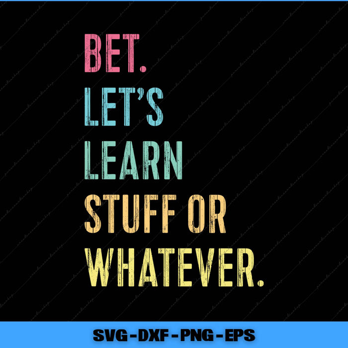 Colorful text on a black background with 'SVG DXF PNG EPS' at the bottom.