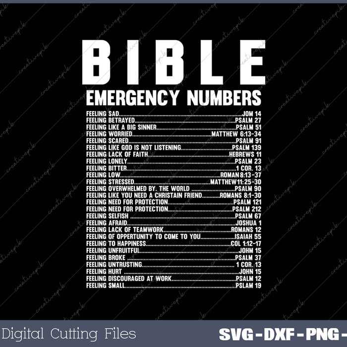 Bible Emergency Numbers Verse God Jesus Faith Christian SVG PNG Cutting Printable Files