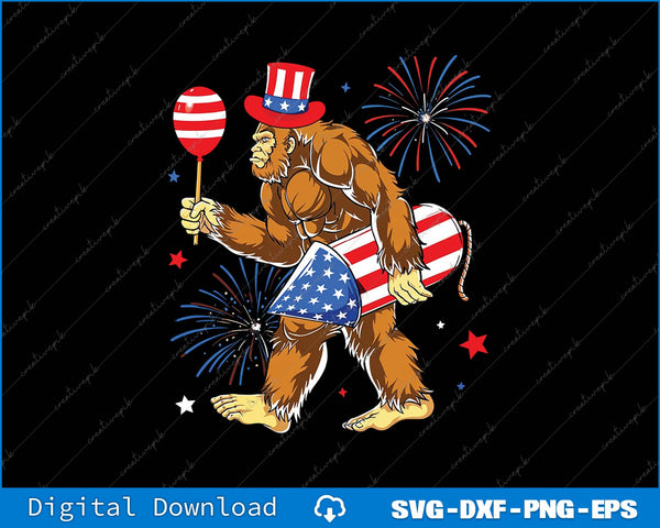 Bigfoot Fireworks 4th Of July Sasquatch USA Flag SVG PNG Printable File
