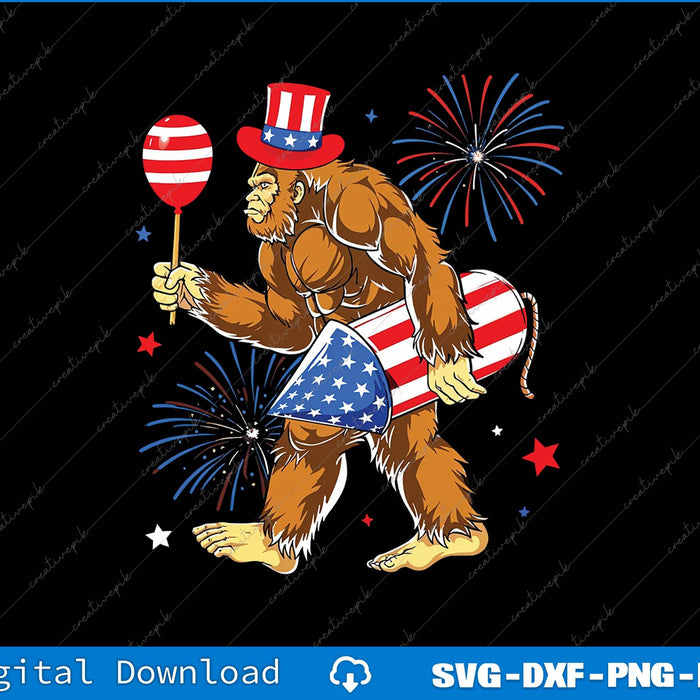 Bigfoot Fireworks 4th Of July Sasquatch USA Flag SVG PNG Printable File