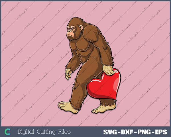 Bigfoot Heart Valentines Day SVG PNG Cutting Printable Files