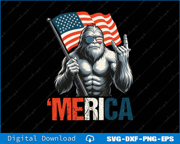 Bigfoot Merica Rock American Flag Patriotic 4th Of July SVG PNG Printable File