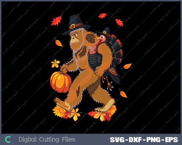 Bigfoot Pilgrim Turkey Pumpkin Thanksgiving Day