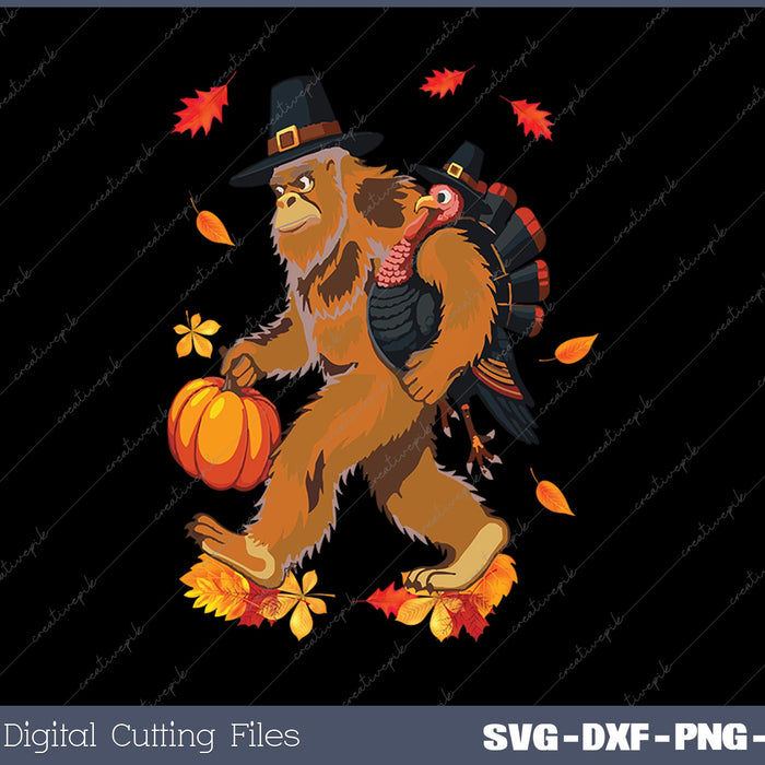 Bigfoot Pilgrim Turkey Pumpkin Thanksgiving Day