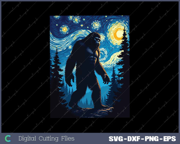 Bigfoot Starry Night Sasquatch Van Gogh Sky Painting Art 