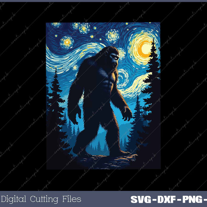 Bigfoot Starry Night Sasquatch Van Gogh Sky Painting Art 