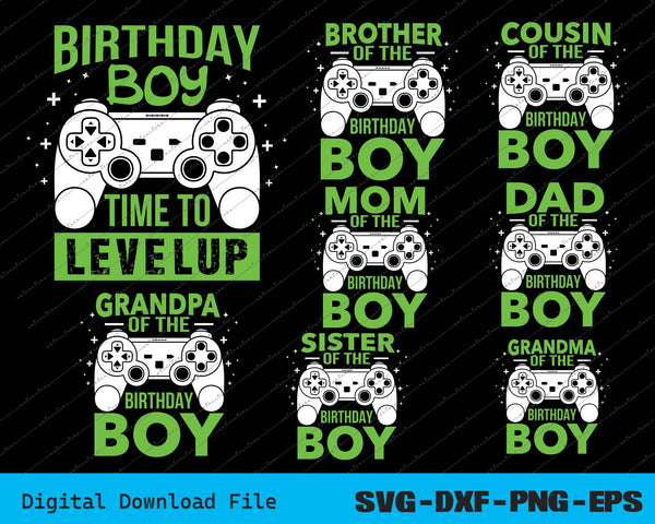 Birthday Boy Svg, Video Game Birthday Matching Family SVG PNG Bundle Files