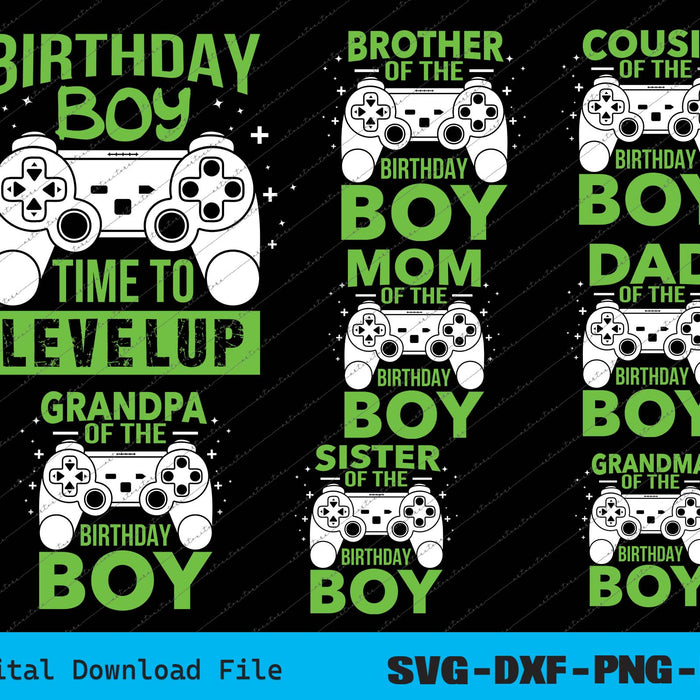 Birthday Boy Svg, Video Game Birthday Matching Family SVG PNG Bundle Files