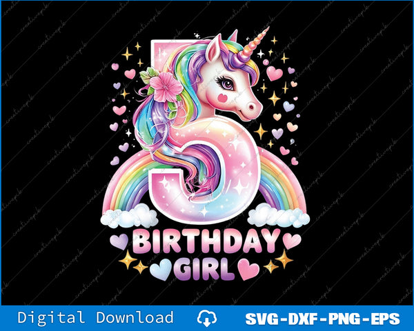 Birthday Girl Fifth Birthday Unicorn Birthday PNG Cutting Printable File