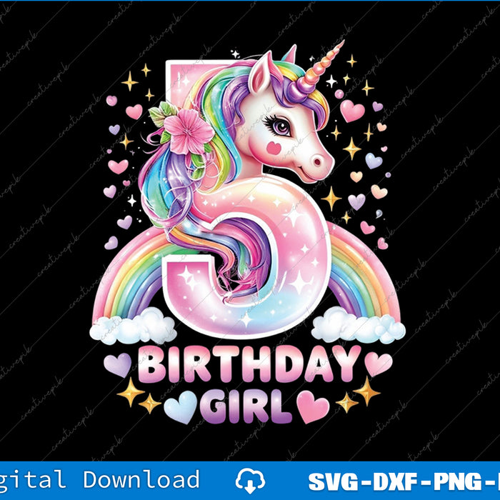 Birthday Girl Fifth Birthday Unicorn Birthday PNG Cutting Printable File