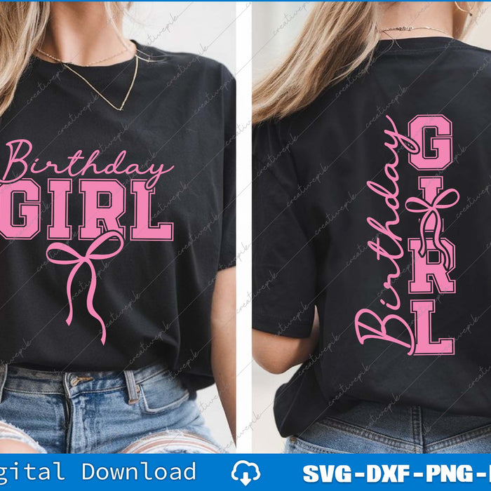 Birthday Girl Coquette Bow, Birthday Girl SVG PNG Back And Front File