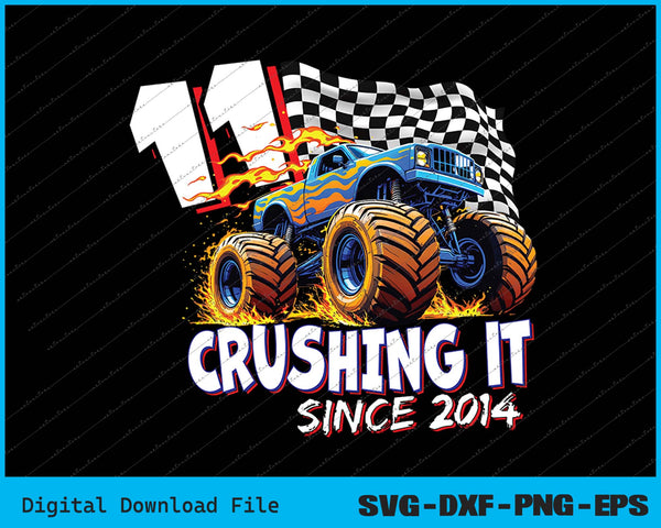 Birthday Monster Truck 11 year Old Boys 11th Party Born 2014 SVG PNG Printable Files