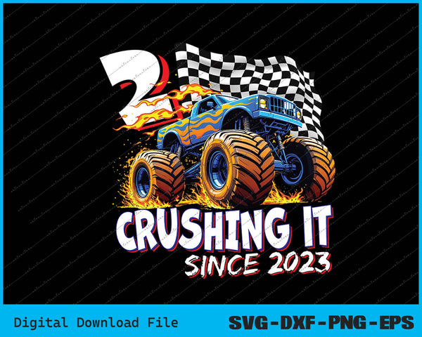 Birthday Monster Truck 2 year Old Boys 2nd Party Born 2023 SVG Files