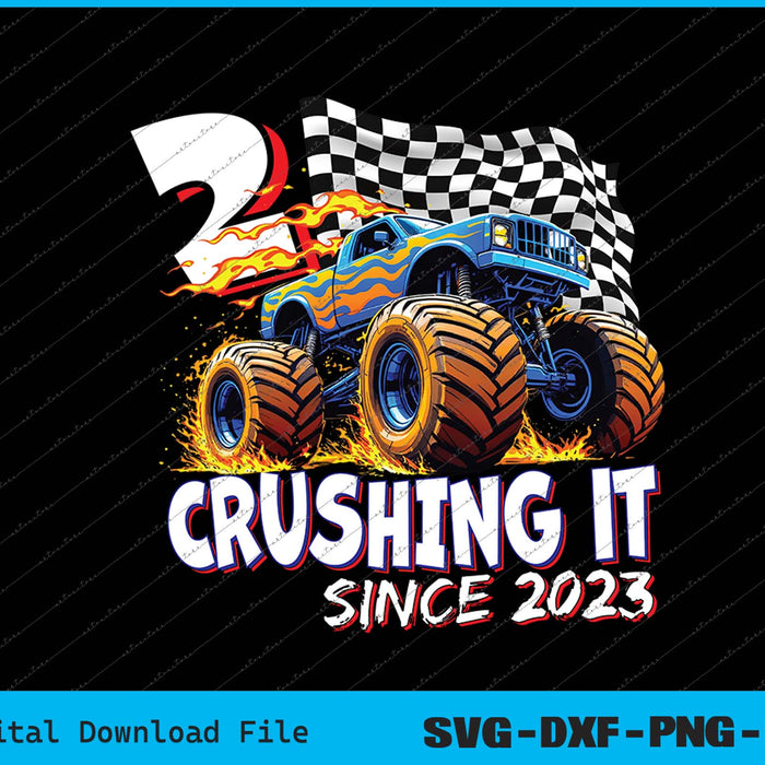Birthday Monster Truck 2 year Old Boys 2nd Party Born 2023 SVG Files