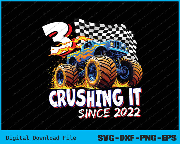 Birthday Monster Truck 3 year Old Boys 3rd Party Born 2022 SVG PNG Printable Files