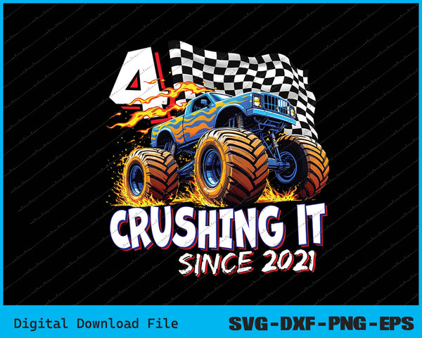 Birthday Monster Truck 4 year Old Boys 4th Party Born 2021 SVG PNG Printable Files