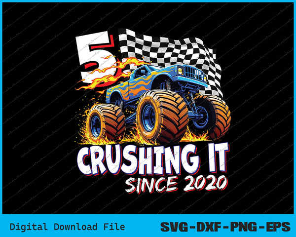 Birthday Monster Truck 5 year Old Boys 5th Party Born 2020 SVG PNG Printable Files