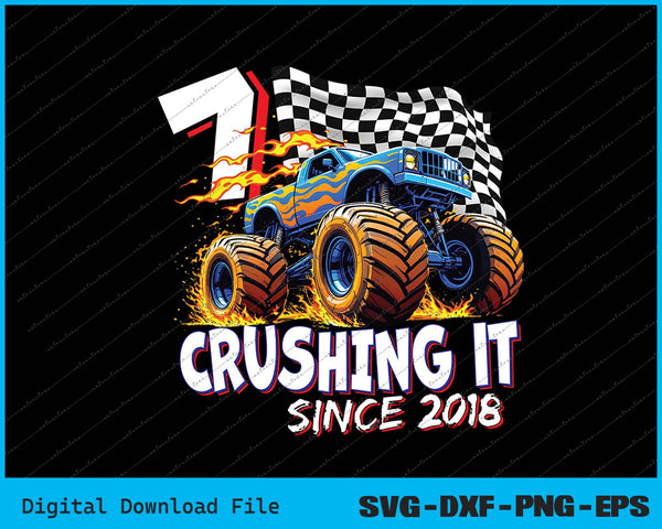 Birthday Monster Truck 7 year Old Boys 7th Party Born 2018 SVG PNG Printable Files