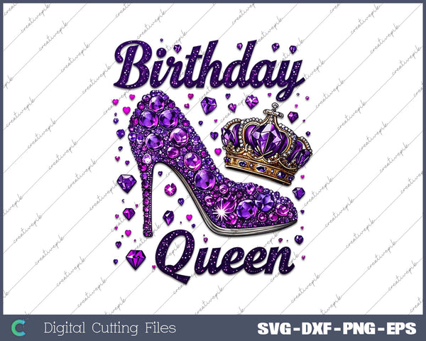 Birthday Queen Glitter Purple Hearts SVG PNG Printable Files