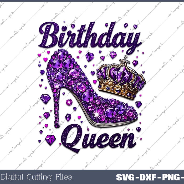 Birthday Queen Glitter Purple Hearts SVG PNG Printable Files