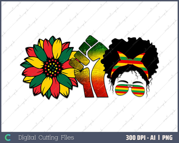 Black Messybun Juneteenth Day AI PNG Sublimation Files