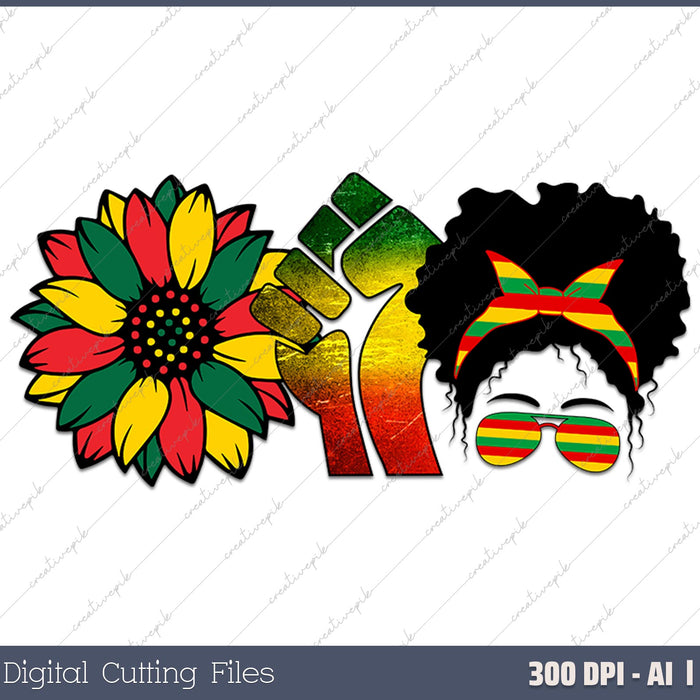 Black Messybun Juneteenth Day AI PNG Sublimation Files