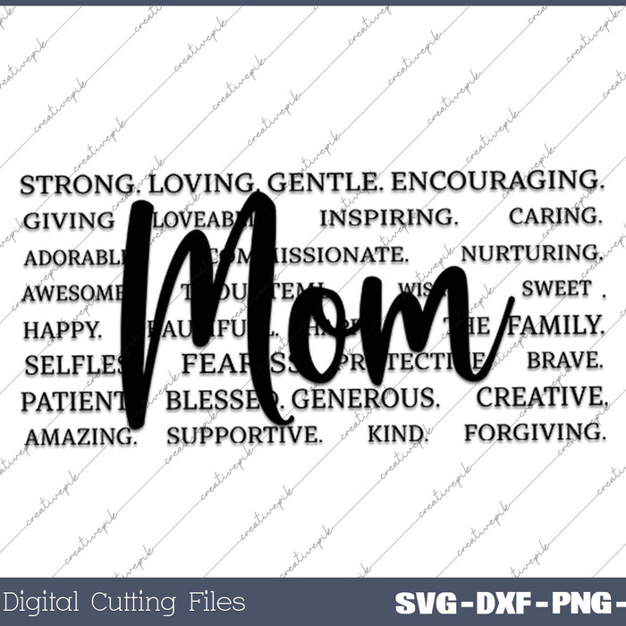 Blessed Mom Strong Gentle Caring Loveing Mom Mother's Day SVG PNG Cutting Printable Files