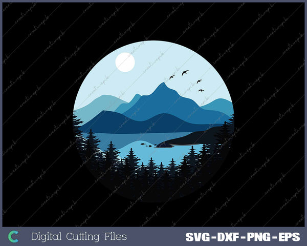 Blue Mountain And Forest Scene Silhouette