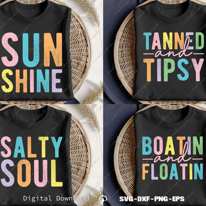 Boatin And Floatin, Salty Soul, Sunshine, Tanned And Tipsy SVG Bundle Files