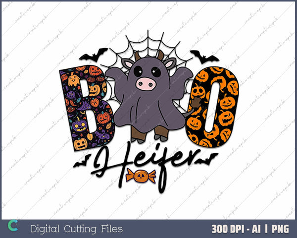 Boo Heifer Halloween AI PNG Sublimation Files