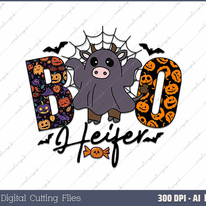 Boo Heifer Halloween AI PNG Sublimation Files