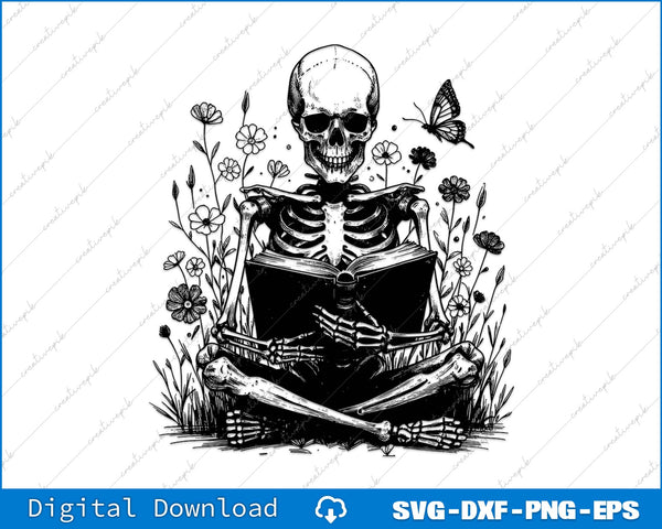 Book Reading Skeleton SVG PNG Cutting Printable File