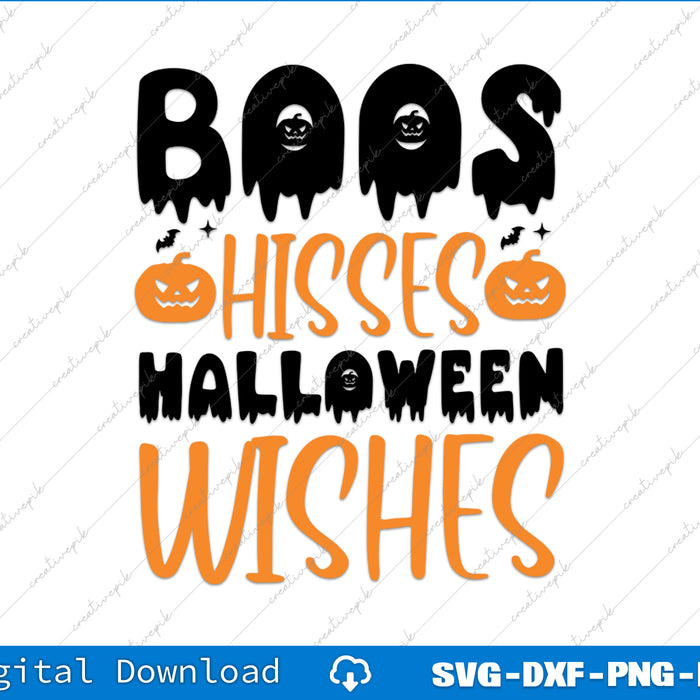Halloween-themed text with ghosts and pumpkins on a white background