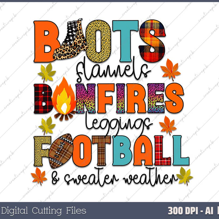 Boots Flannels Bonfires Leggins Football & AI PNG Sublimation File