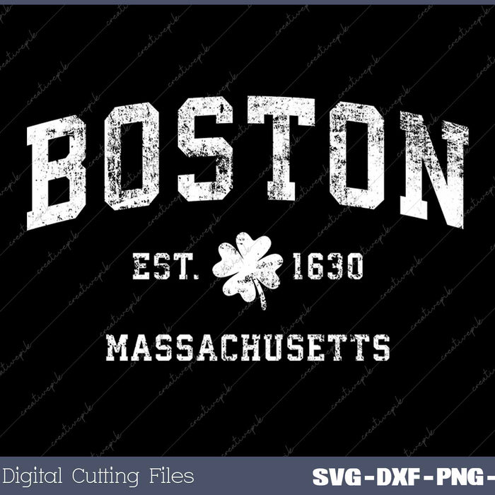 Boston Massachusetts Vintage Shamrock Sports SVG PNG Cutting Files