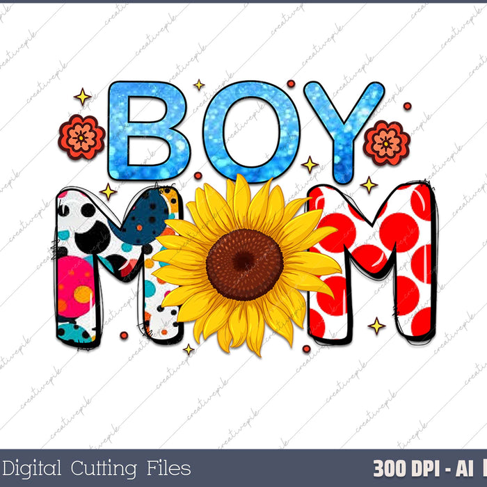 Boy Mom Mama Mommy Mother's Day AI PNG Sublimation File