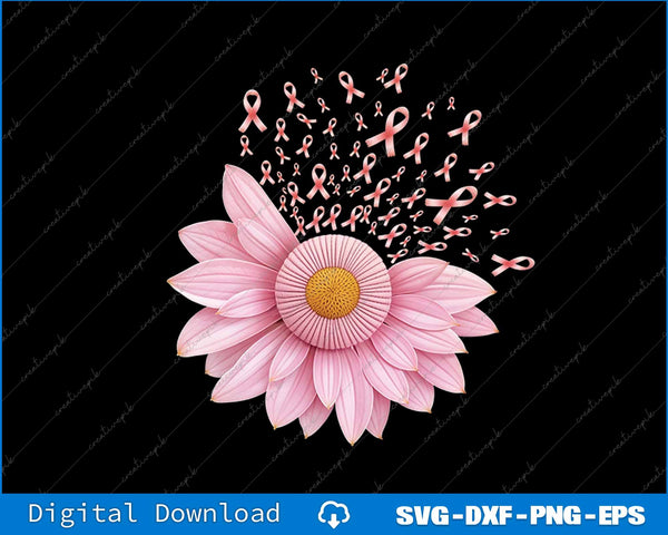 Breast Cancer Awareness Floral Pink Ribbon SVG PNG Printable File
