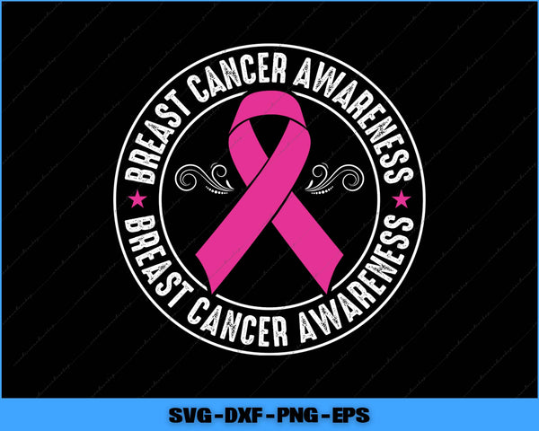 Breast cancer awareness ribbon design with text on a black background