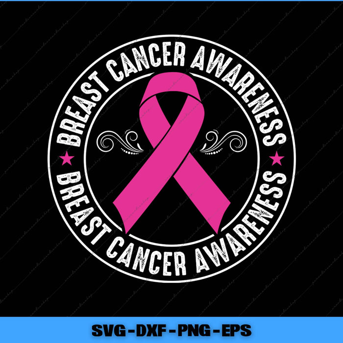 Breast cancer awareness ribbon design with text on a black background