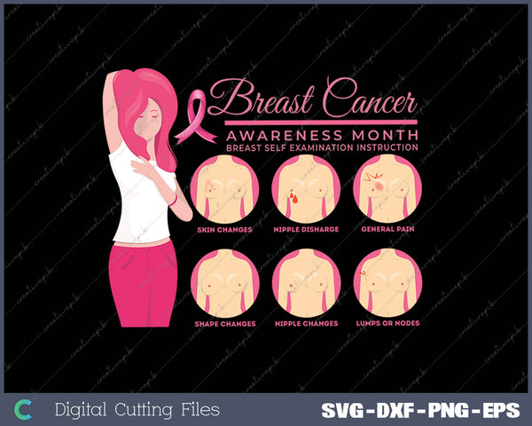 Breast Cancer Awareness Self-Exam Instructions SVG PNG Cutting Printable Files