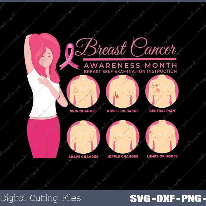 Breast Cancer Awareness Self-Exam Instructions SVG PNG Cutting Printable Files