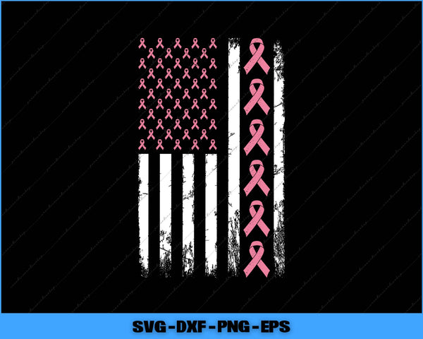 American flag with pink ribbons on a black background