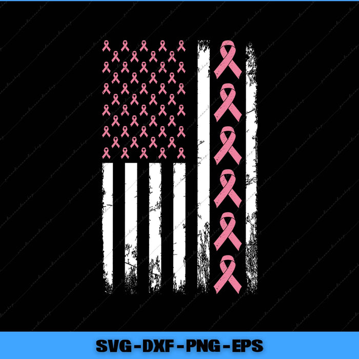 American flag with pink ribbons on a black background