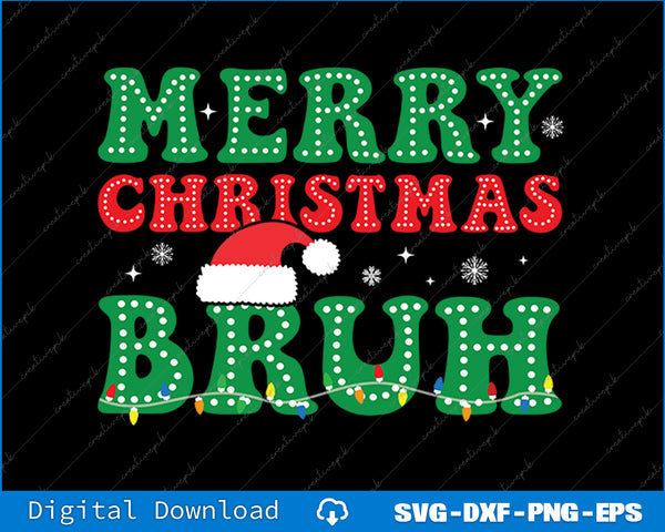 Christmas-themed text with lights and a Santa hat on a black background
