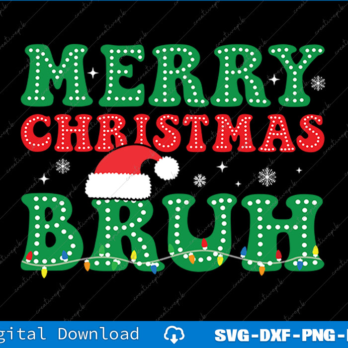 Christmas-themed text with lights and a Santa hat on a black background